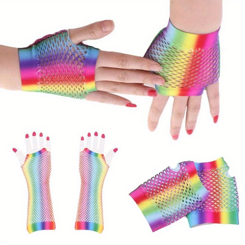 Short Long Rainbow Gloves Elastic Breathable Fishnet Gloves - Temu Australia