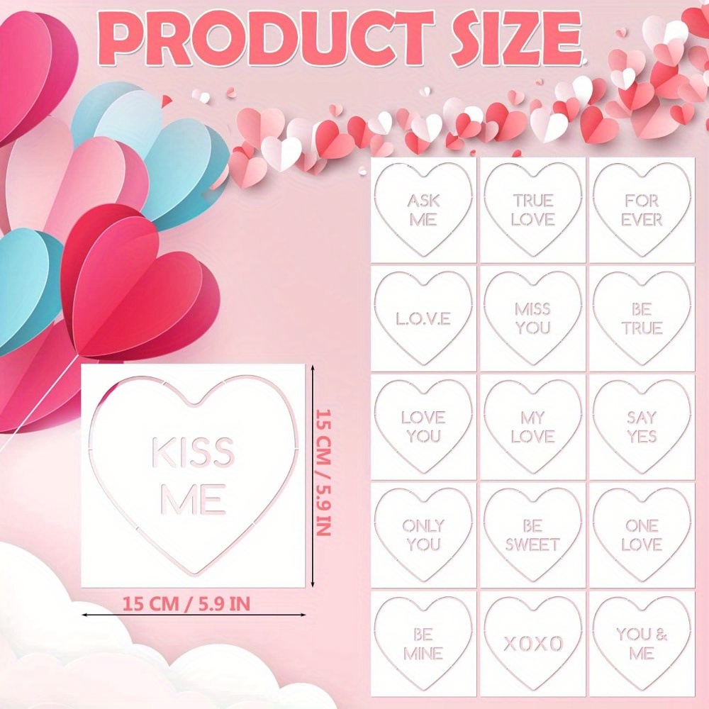 16 Pieces Valentine's Day Stencils Love Heart Templates Stencils Reusable  Kiss Me XOXO Envelope Stencils For DIY Painting On Wood Wall Canvas Home Dec