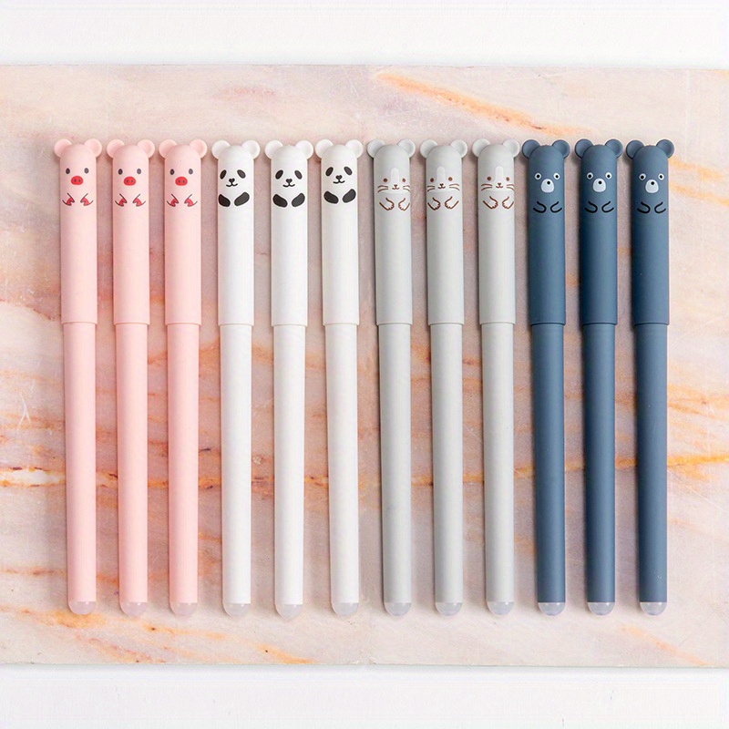 Image of 12pcs Erasable Gel Pen 0.5 Refill Set Cartoon Animals Cute Cat Erasable Pen Refill Rod Washable Handle Pen School Stationery Needle Tip For Writing Notebooks Girls Cute Gel Pens Office Accessories