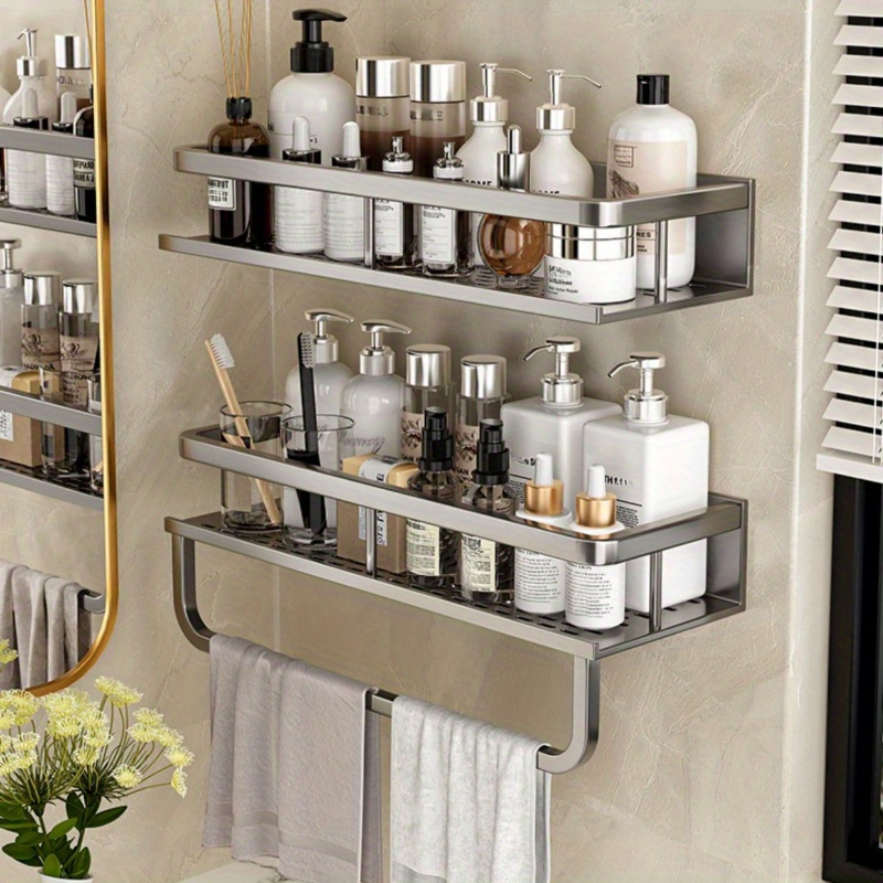 1pc Bathroom Storage Shelf Over Toilet, 3 Tiers Bathroom Wall Hanging  Shower Supplies Organizer Rack With Towe Rod, Seasoning Bottle Organizer  Rack, H