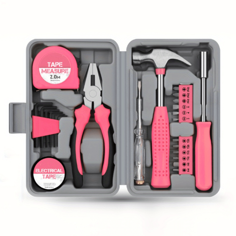 Tool Kit Pink 42Pcs for Women, College and Office. Ladies Basic Mini Tool  Box S