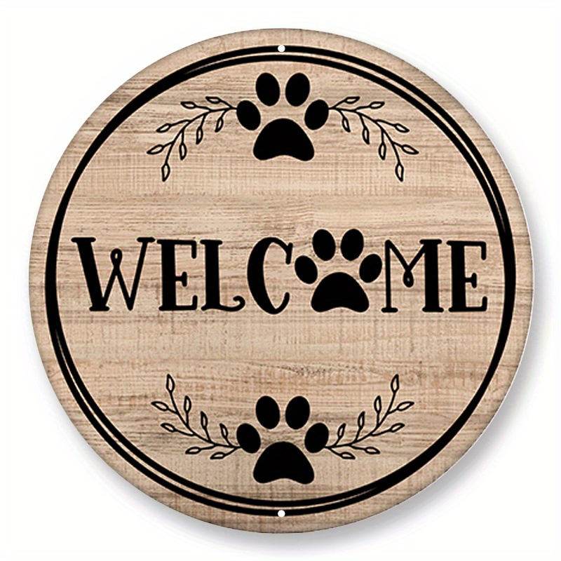 

1pc 8x8inch Aluminum Metal Sign Paw Print Welcome Sign Round Metal Wreath Sign