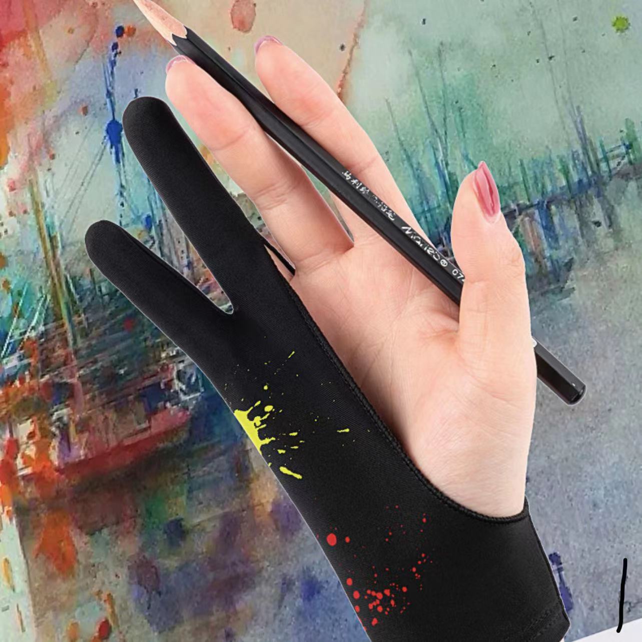 Travelwant 1 Pcs Drawing Glove for Digital Drawing Tablet, iPad Smudge Guard, Two-Finger, Reduces Friction, Elastic Lycra, Good for Right and Left