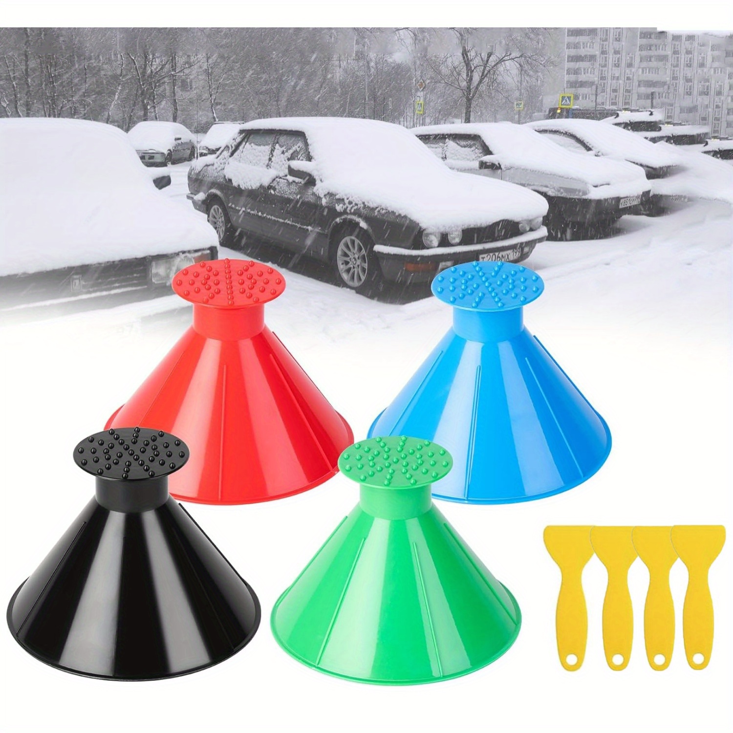 Magical Ice Scrapers for Car Windshield - 2 Pack Cone Magic Car Ice Scraper  with Funnel, Round Snow Scraper Blue Deicer Snow Removal Tool for Bus