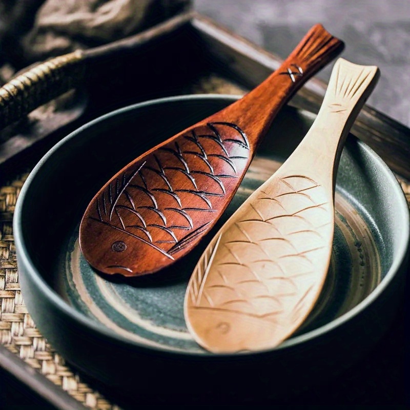 Retro Creative Fish Shaped Rice Spoon Cute Wooden Non stick - Temu