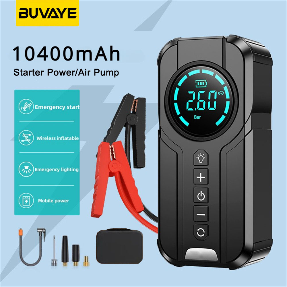 

10400mah 4 In 1 Car Jump Starter Air Pump Power Bank Lighting Portable Air Compressor Cars Battery Starters Starting Auto Tyre Inflator