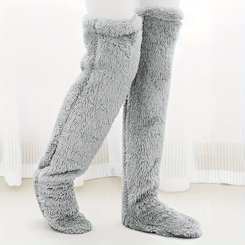 1 Pair Winter Leg Warmer Solid Color Non Slip Over The Knee Teddy Long  Socks For Women, Today's Best Daily Deals
