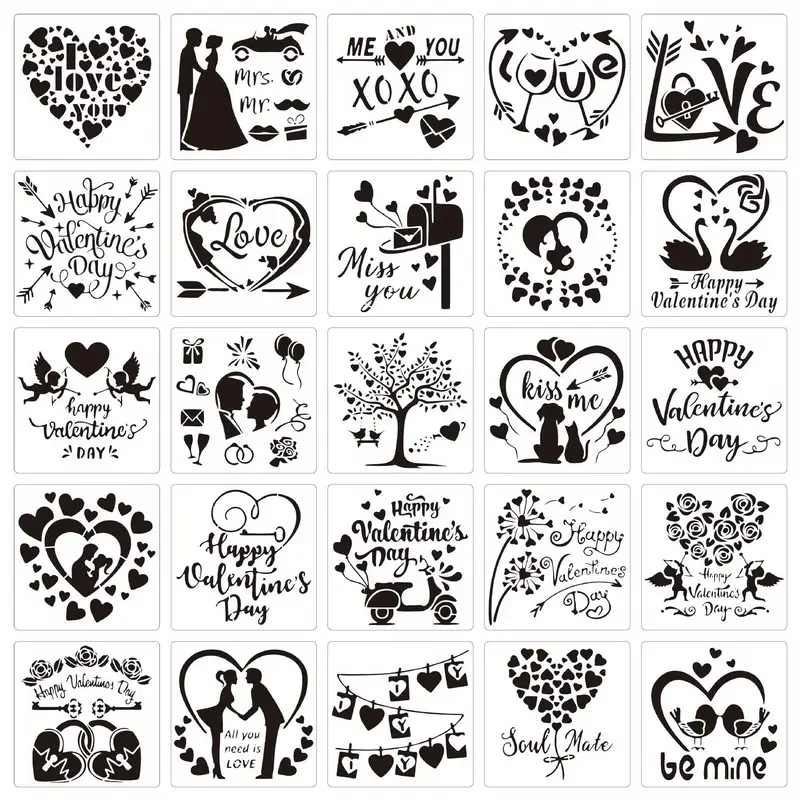 25pcs Valentine's Day Stencils Set For Painting, 5.1inch Reusable Heart  Love Painting Stencil Templates Stencil