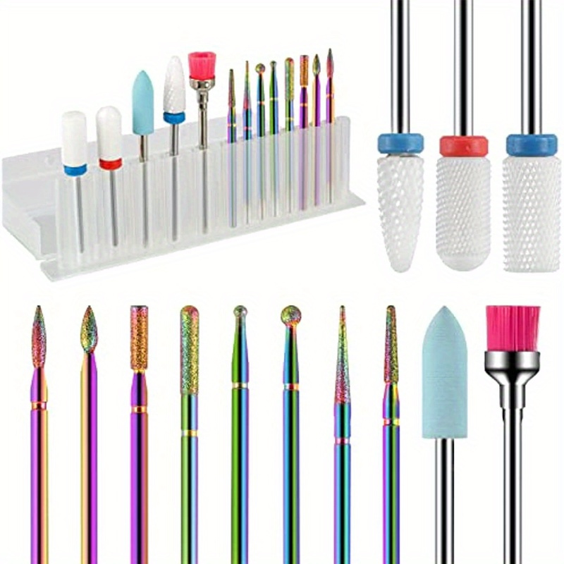 Image of 13pcs Professional Ceramic Nail Drill Bit Set With Box - Electric Manicure Nail File Bit For Acrylic Gel, Nails, And Cuticles - Essential Nail Care Tool