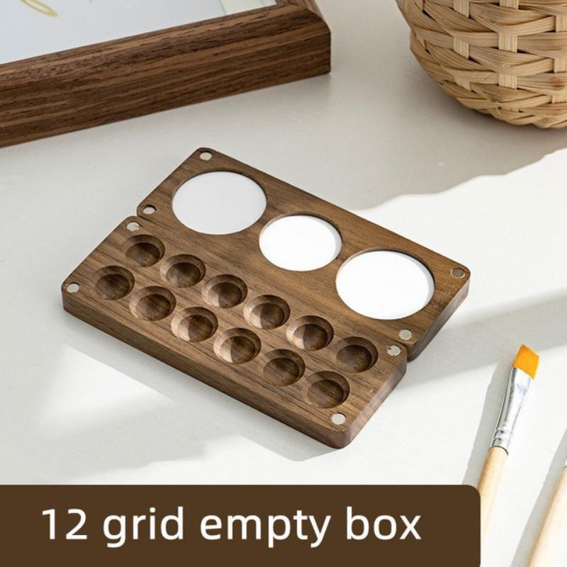 Portable Wooden Handmade Watercolor Paint Box Empty Magnetic