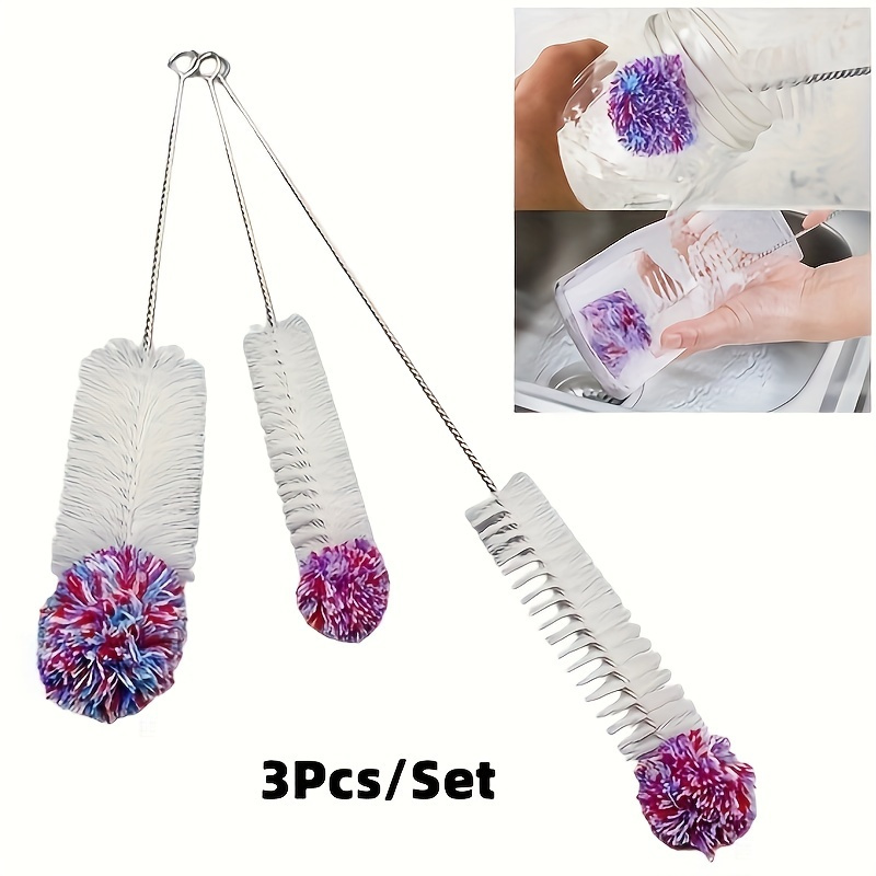 TEMU Ensemble de 3 pièces, Brosse à Tasse, Brosse de Nettoyage à Long Manche pour Bouteilles, Brosse pour Enlever les Taches de Thé, Pas de Coin ,