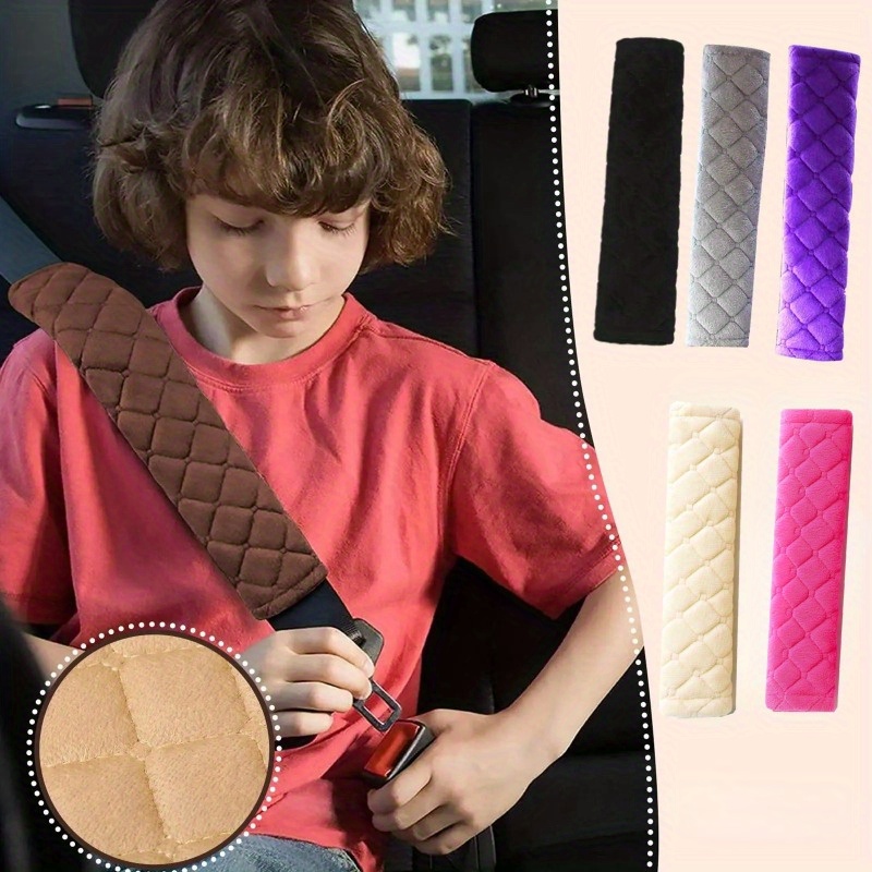 TEMU 2pcs Plush Embroidered Car Seat Belt Covers - Soft, Adjustable Shoulder Protection For Enhanced Comfort & Safety