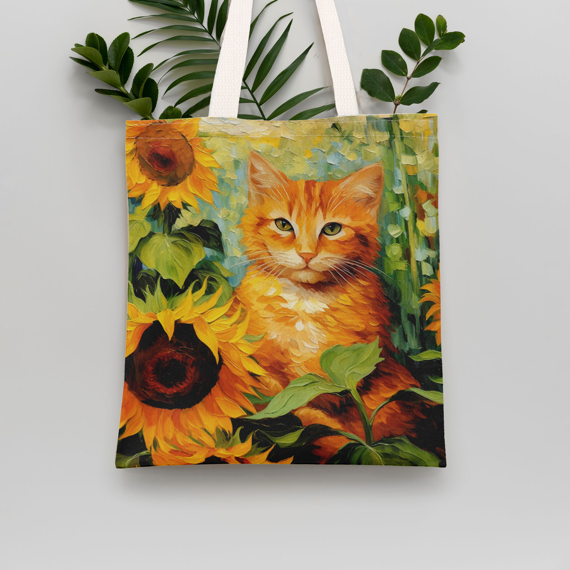 

1pc Sunflowers And Orange Cats Pattern Canvas Tote Bag, Casual Large Capacity Shoulder Bag, Perfect Shopping Bag, Handbag