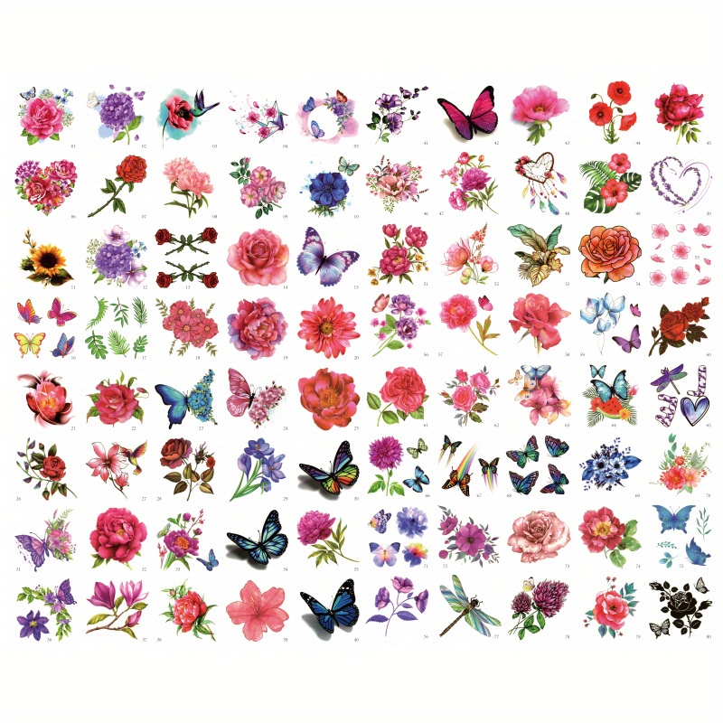 80 Sheets Flower Tattoo Sticker Waterproof And Durable Temporary Tattoo