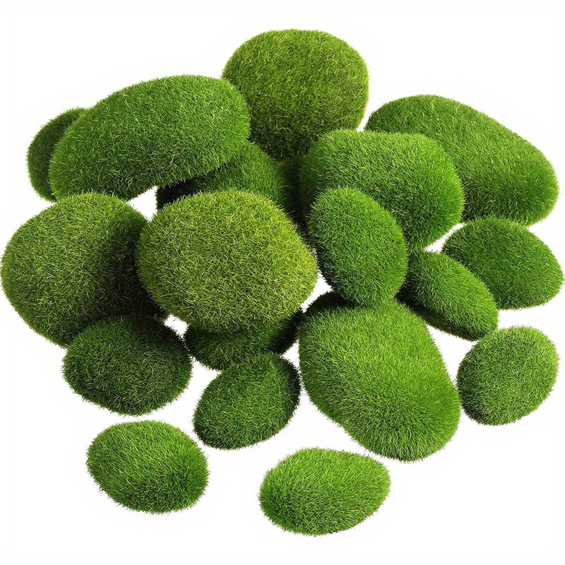 12pcs, Different Size Artificial Moss Rocks Decorative Faux Green Moss  Covered Stones, Home Decor, Room Decor