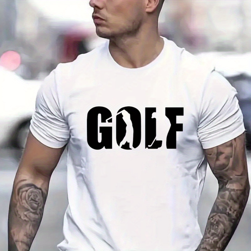 

Golf Print Men's Round Neck Short Sleeve Tee Fashion Slim Fit T-shirt Top For Spring Summer Holiday