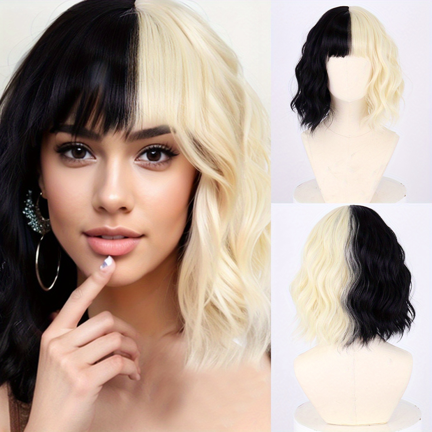 half blonde half black bob