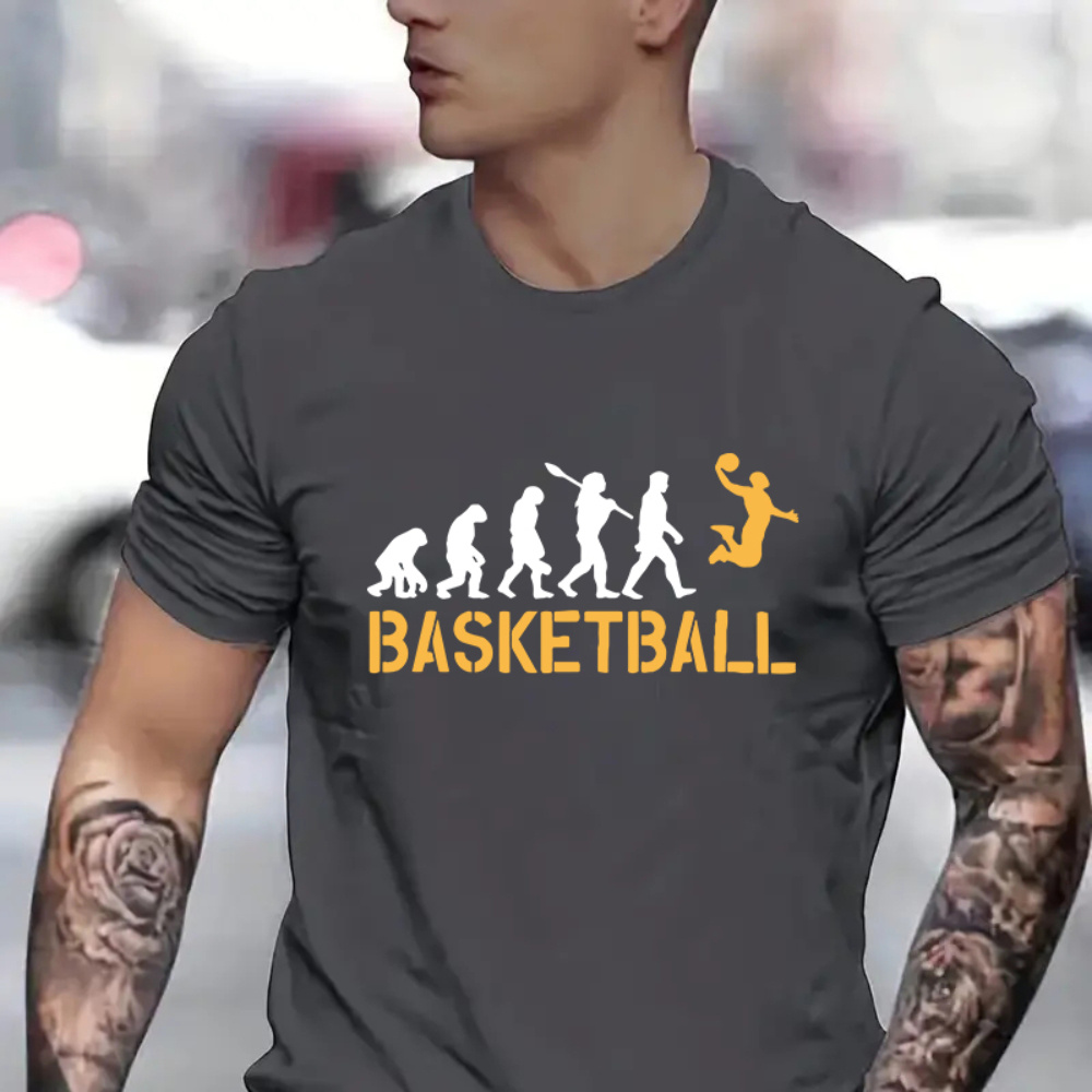 

Basketball Print Men's Round Neck Short Sleeve Tee Fashion Slim Fit T-shirt Top For Spring Summer Holiday