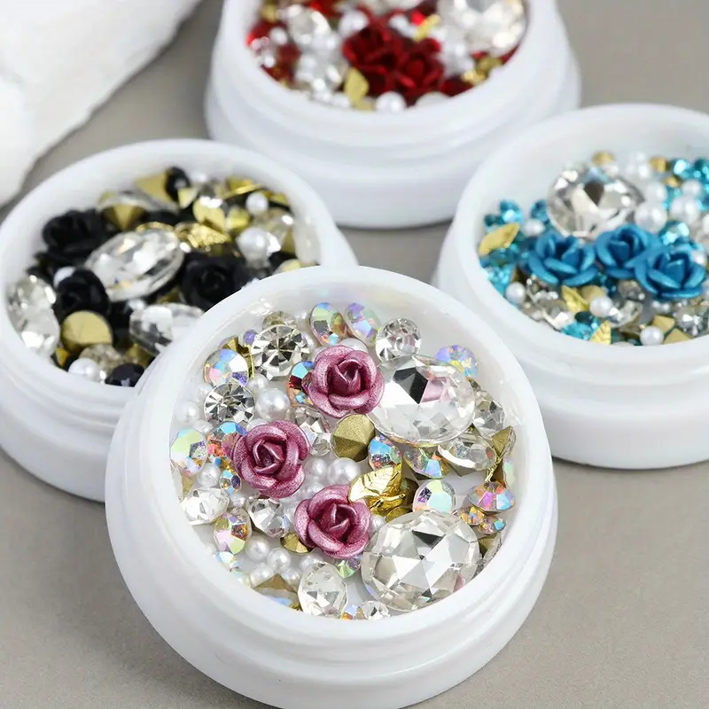 20Pcs Rhinestone Pearl Embellishments Pearl Flower Buttons Brooch Colorful Crystal Pearl Embellishments For Wedding Bouquets Jewelry Making