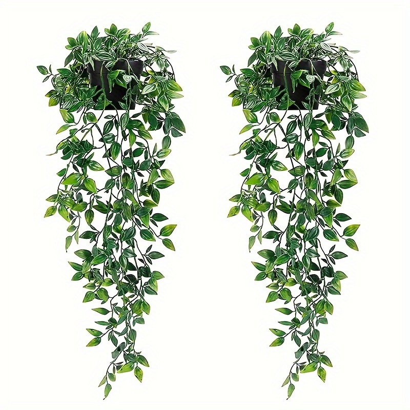 

2 Packs, Artificial Hanging Plants, Fake Hanging Plant Fake Potted Greenery Plants Faux Eucalyptus Vine, Pothos Ivy Pea Pods For Home Wall Shelf Patio Garden Indoor Outdoor Decor