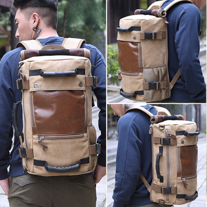 1pc Canvas Backpack, Retro Casual Large Capacity Men's Backpack, Multi Functional Travel Backpack - Click Image to Close