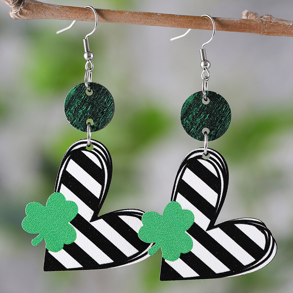  St Patricks Day Earrings Green Lucky Clover Dangling