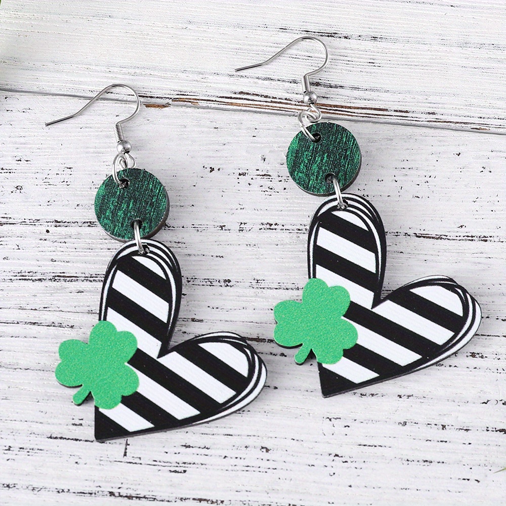 St. Patrick's Day Clover Green Hat Earrings Festival Acrylic Earrings,free returns&free ship,$1.99,Acrylic,Green,Temu