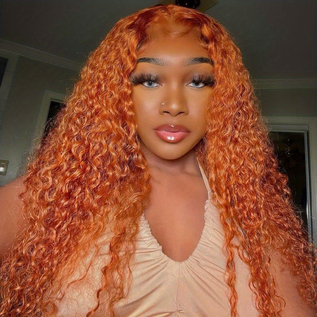 Orange Wig Curly Lace Wig Human Hair 13x4 Hd Glue free Lace Temu