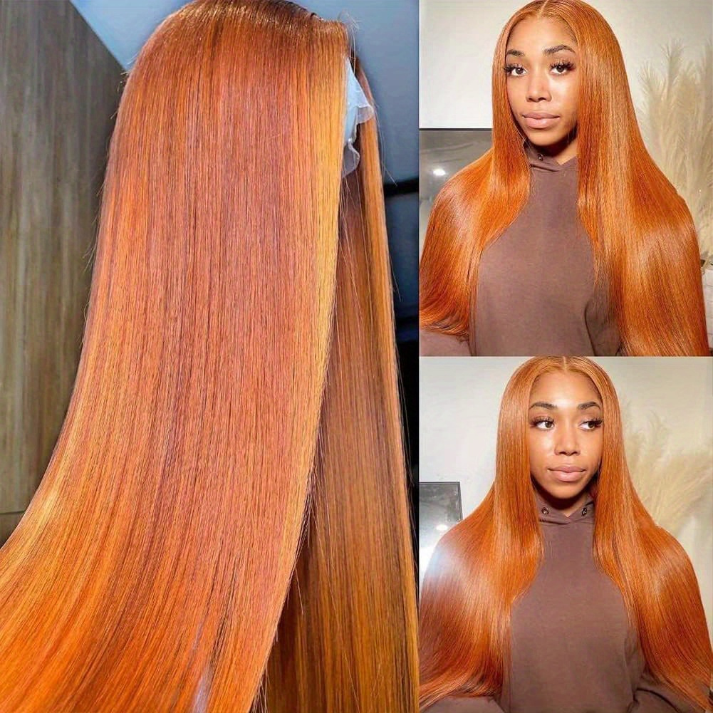 Bright Orange Ginger Lace Front Wigs Human Hair Pre Plucked 250 Density 13x4 HD Transparent Straight Lace Front Human Hair Wigs Brazilian Human Hair