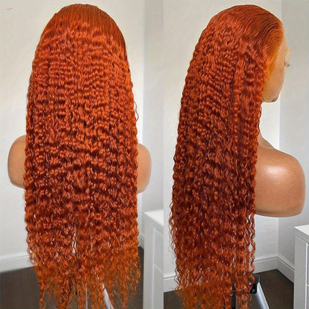 350 Wig No Glue Wig No Lace With Headband Density 250 Hair Wig Orange Color Deep Wave Human Hair Wig 13x4