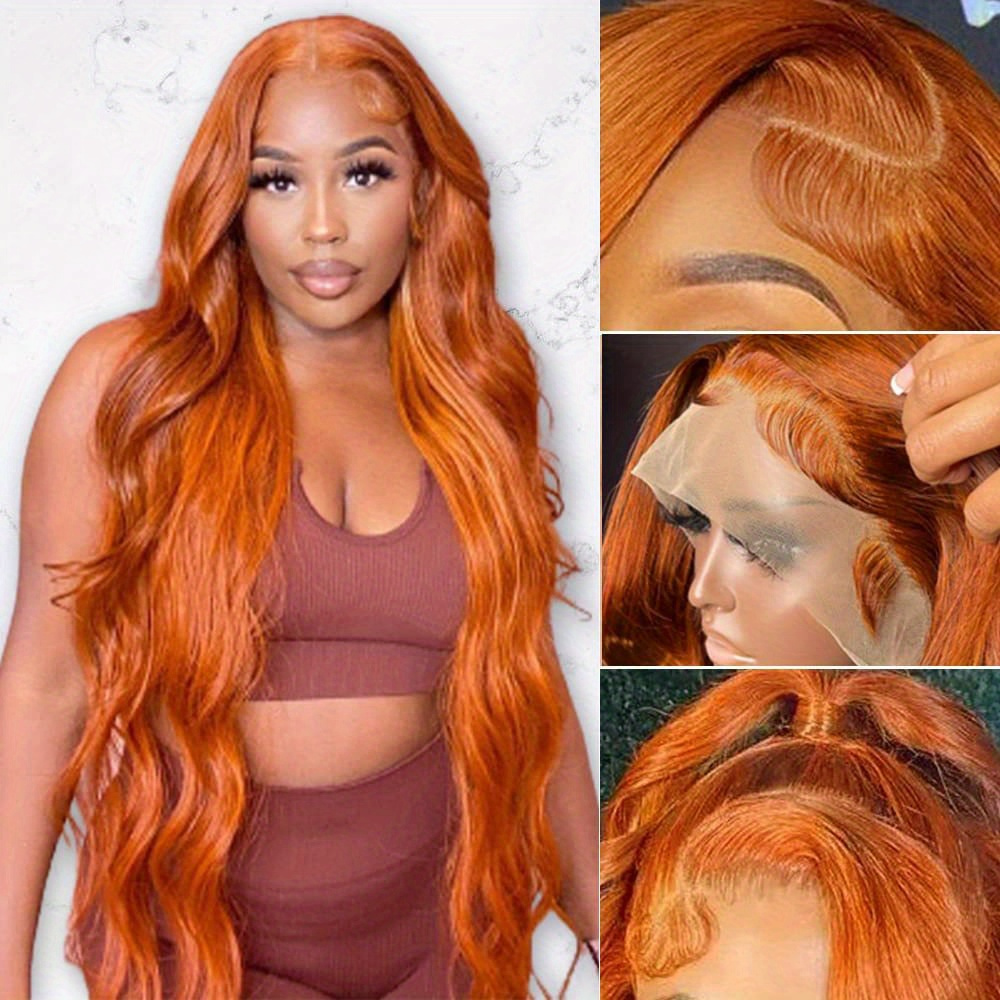 Ginger Orange Color Lace Part Wig Body Wave Human Hair Wigs For Women Part Lace Closure Wigs Middle Part Burnt Fall Color 250 Density 13x4