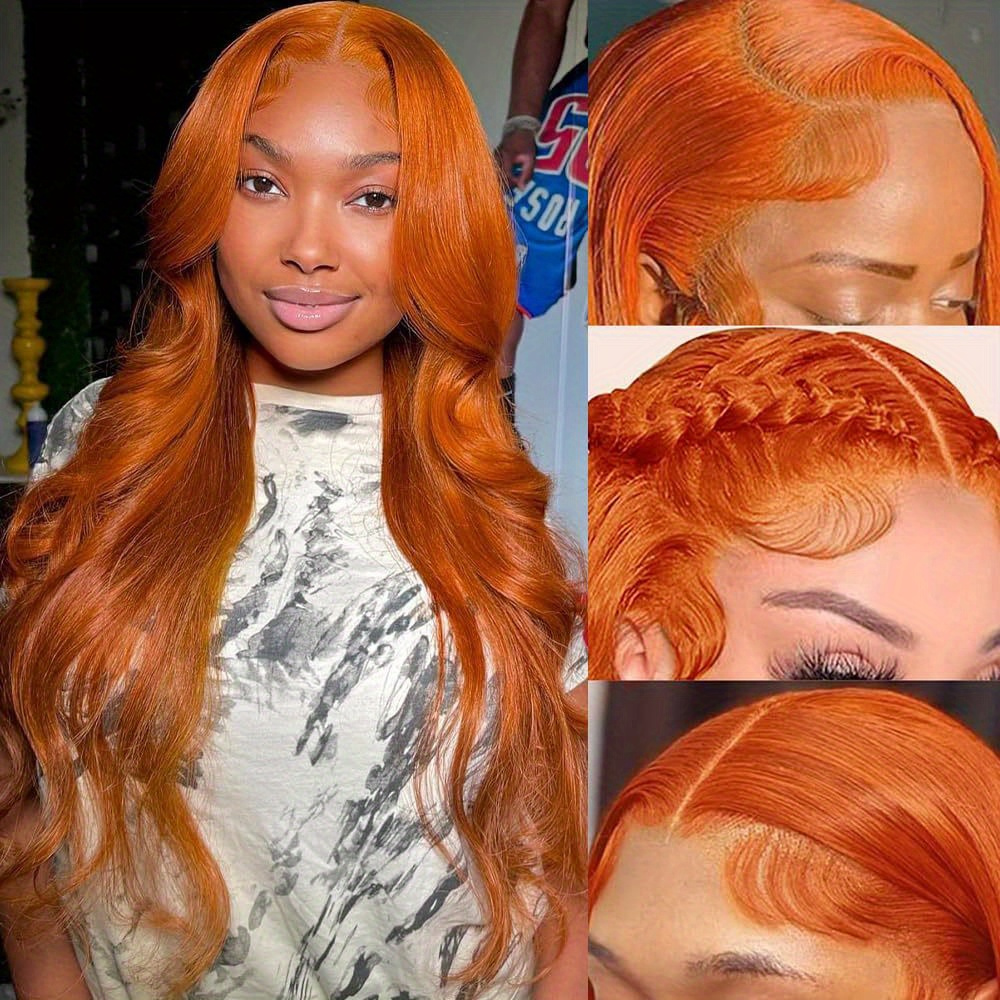 Long Wavy Ginger Orange Wig For Women Middle Part Lace Body Temu