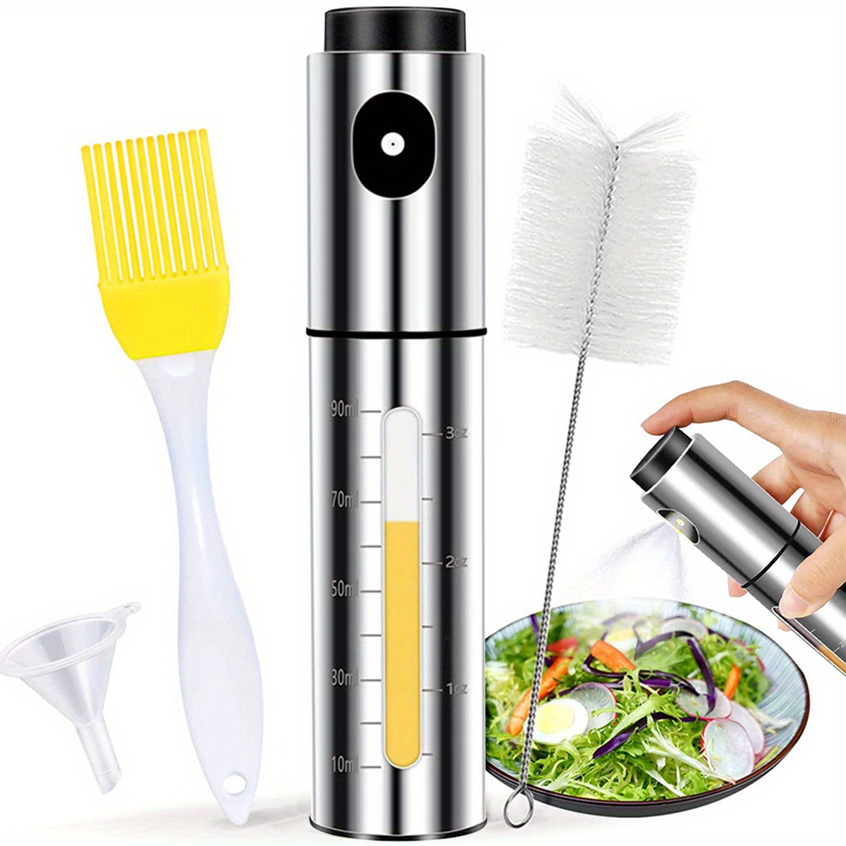 Portable Oil Spray Bottle with Brush Funnel for Cooking, 200ml