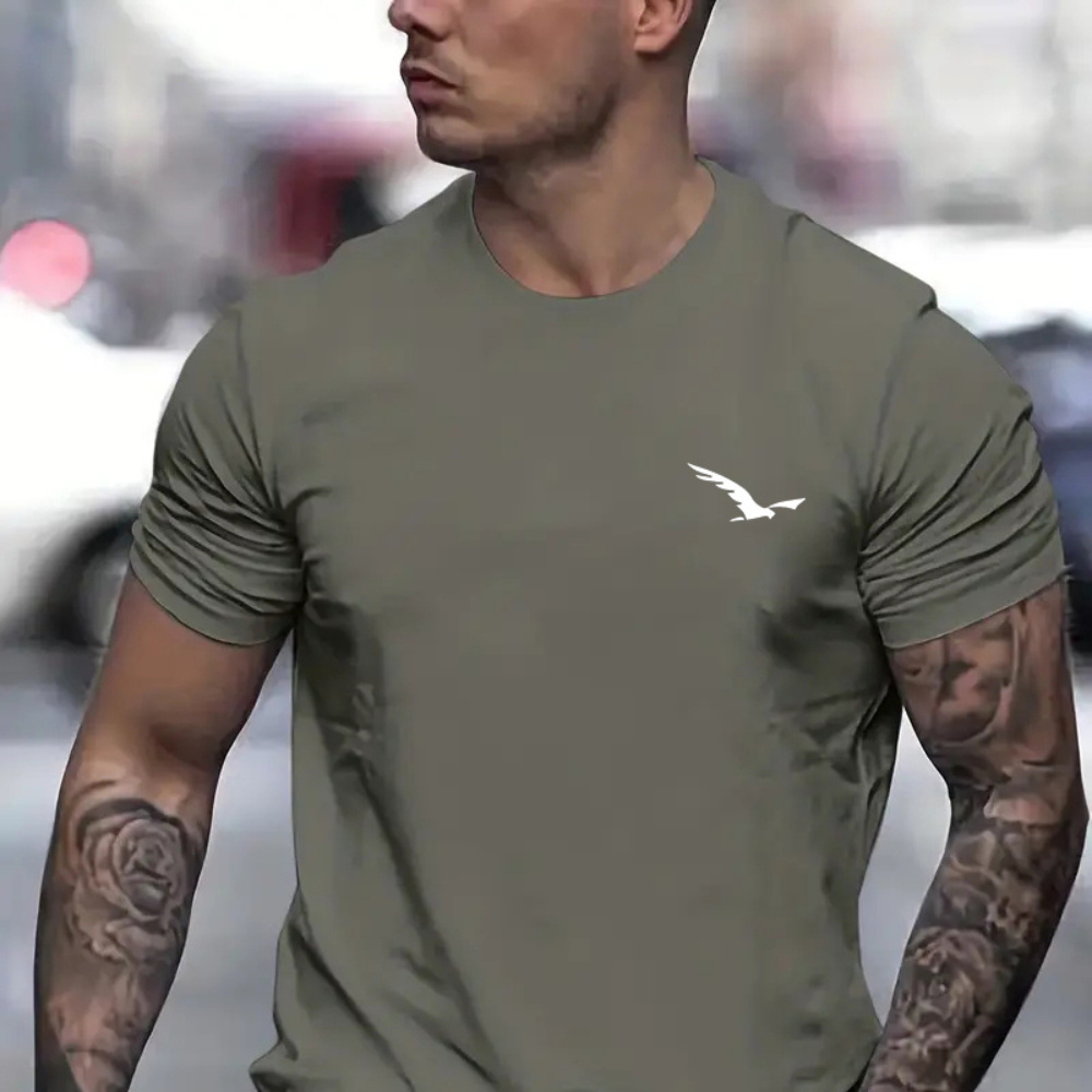 

Bird Print Men's Round Neck Short Sleeve Tee Fashion Slim Fit T-shirt Top For Spring Summer Holiday