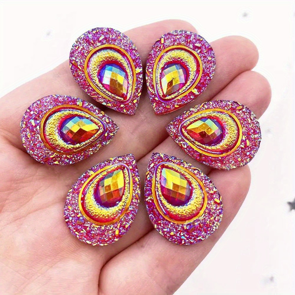 10pcs 18mm*25mm AB Resin Drop Peacock Eye Flatback Rhinestone Applique  Wedding DIY Jewelry Scrapbook Accessories Crafts