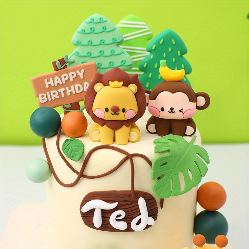 Cake Topper, decoración para tartas de cumpleaños de 1 año para niño y  niña, decoración de pastel de animales para niños, selva, decoración de  pasteles animales para fiesta de cumpleaños : 