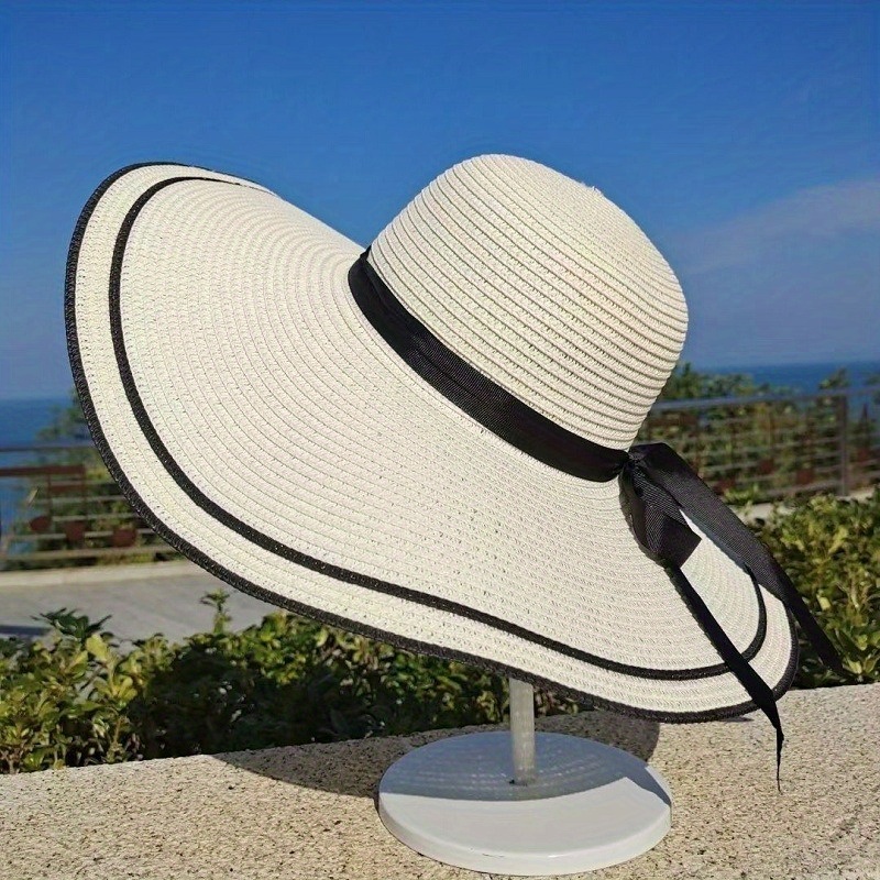 Sombrero Paja Decoración Lazo Sombrilla Sombrero Sol Viajar - Temu