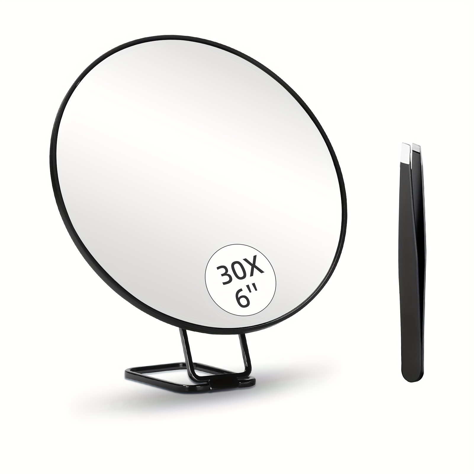 TEMU 6-inch Magnifying Makeup Mirror With Kit, 20x/10x Magnification Options, Handle, Suction Cup Mount For Handheld, Tabletop, Wall Use, Portable Mirror Set For Travel & Home