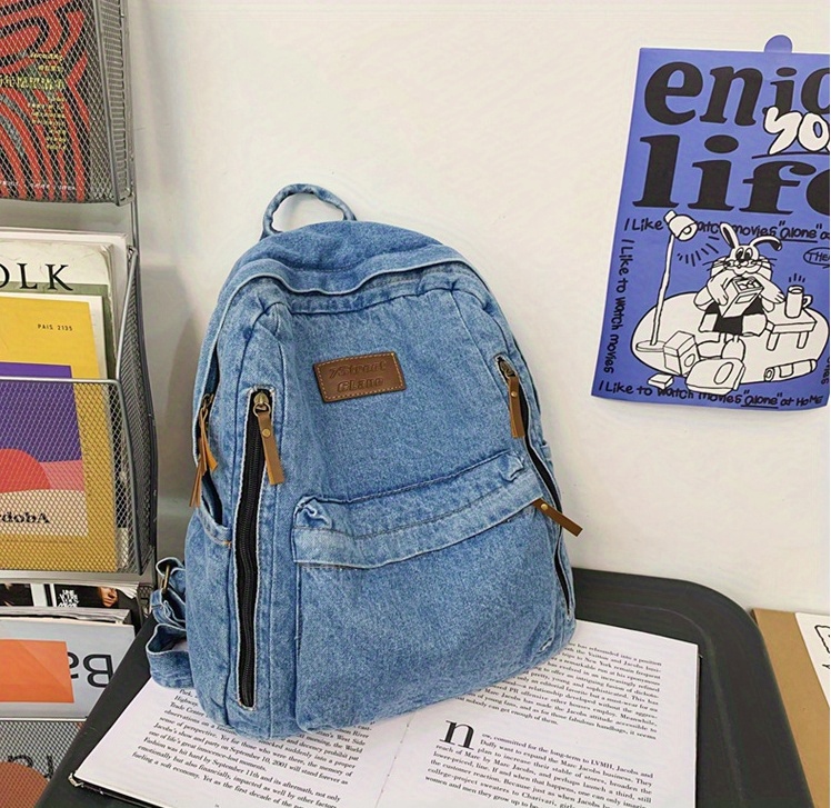 Vintage Denim Backpack Purse Preppy College School Daypack Temu