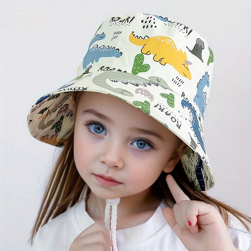 1pc Baby Dinosaur Pattern Drawstring Adjustable Bucket Hat For