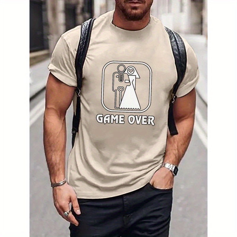 

Game Over Pattern Print, Men's Graphic Design Crew Neck Active T-shirt, Casual Comfy Tees Tshirts For Summer, Men's Clothing Tops For Daily Gym Workout Running