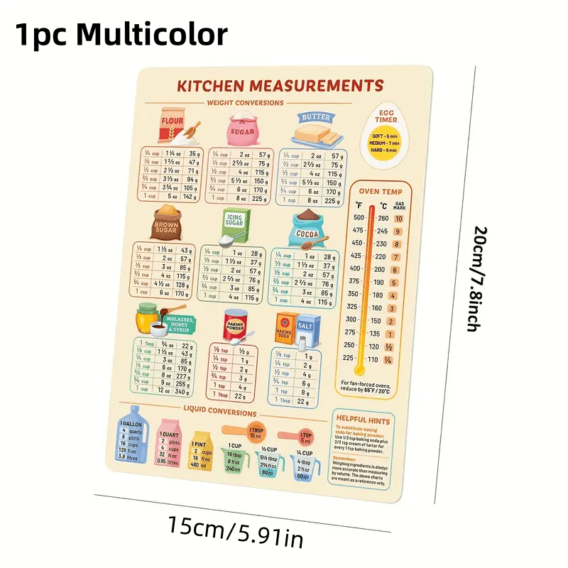 1pc   silicone rubber conversion chart magnet non food contact refrigerator sticker cooking and baking measurement guide for   details 1