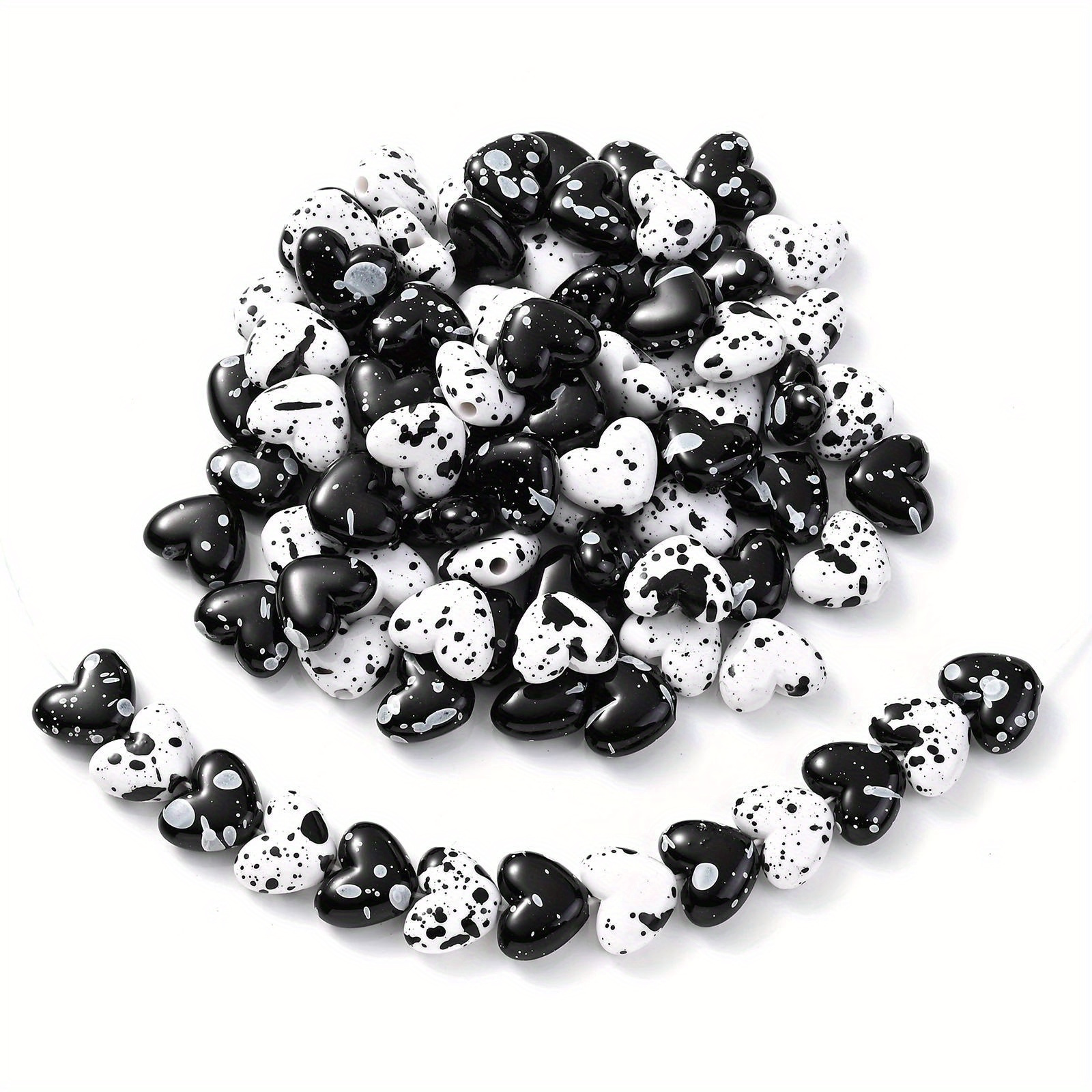 

30pcs Classic White Black Peach Heart Love Beads For Jewelry Making Fashion Diy Unique Spot Design Romantic Bracelet Necklace Valentine's Day Gifts