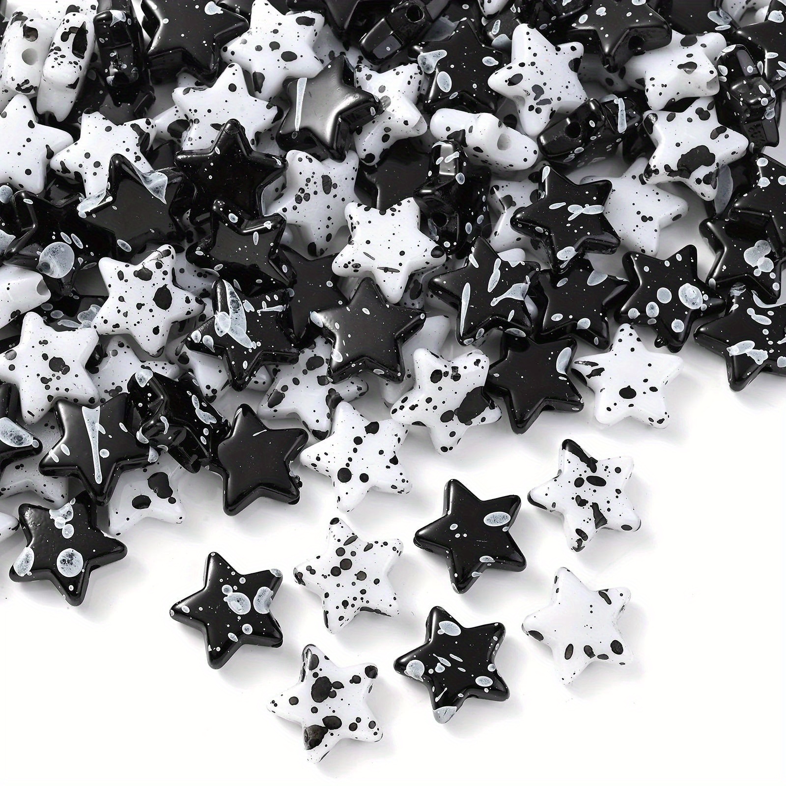 13mm Acrylic Star Beads - Irregular Diy Beads For Keychains, Lanyards & Jewelry Making - New Arrival In White & Black - Cute Beads For Crafts
