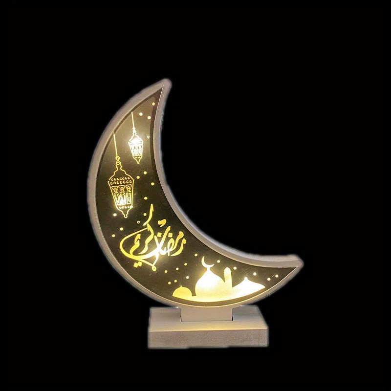 1pc Artisanat Eid Night Light Ramadan Mubarak Light 3d Forme De Lune En Bois  Led Décoration Lumineuse, Ramadan Mubarak Lampe Eid Ornements Pour Les  Musulmans, Ramadan, Décoration De Table - Maison Et