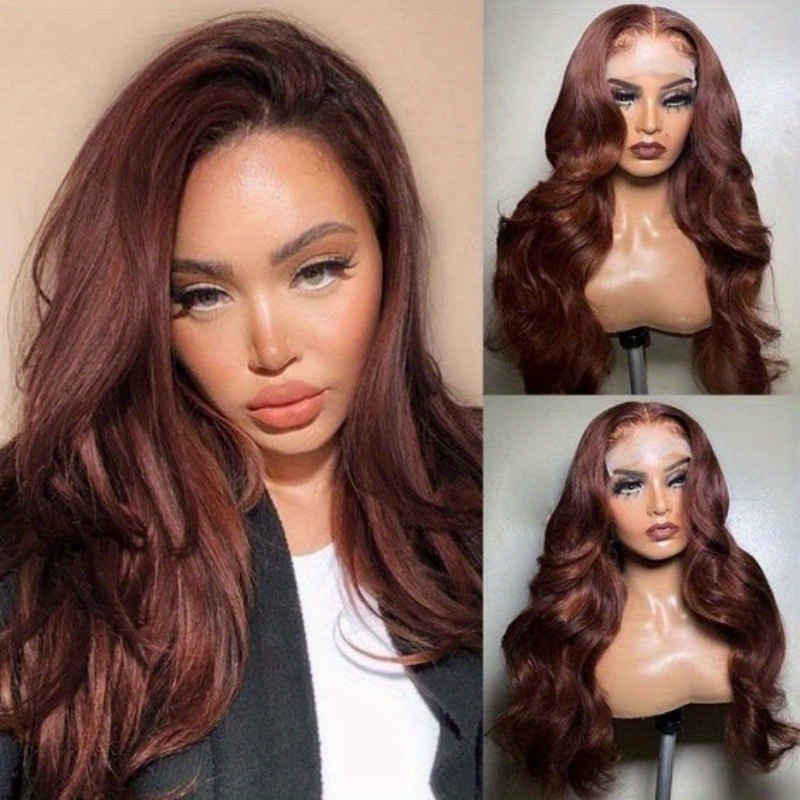 Front Wig Human Hair Baby Hair 250 Density 32 Inch Reddish Brown High Definition Lace Body Wave Wig Human Hair 13x4