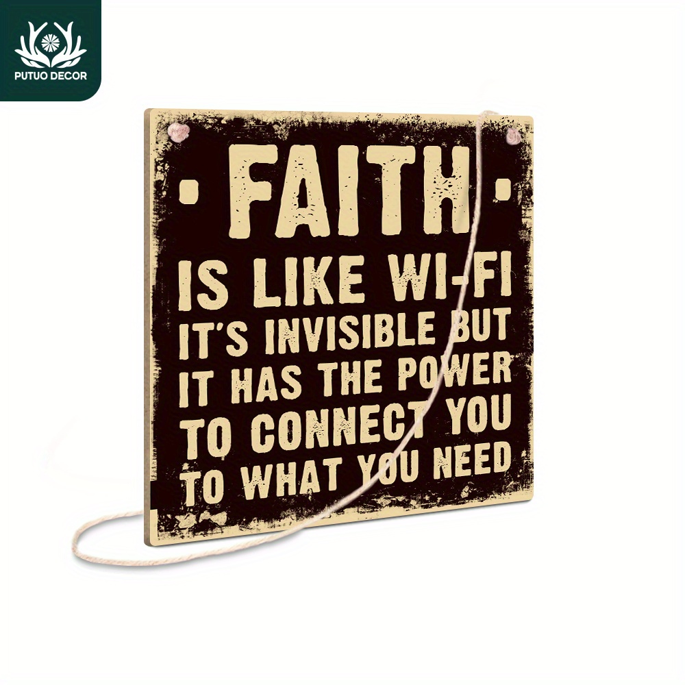 

1pc Wooden Hanging Sign, Faith Is Like Wi-fi It's Invisible But It Has The Power To Connect You To What You Need, Wall Art Decoration For Home Farmhouse Church, 7.8x 7.8 Inches Gifts