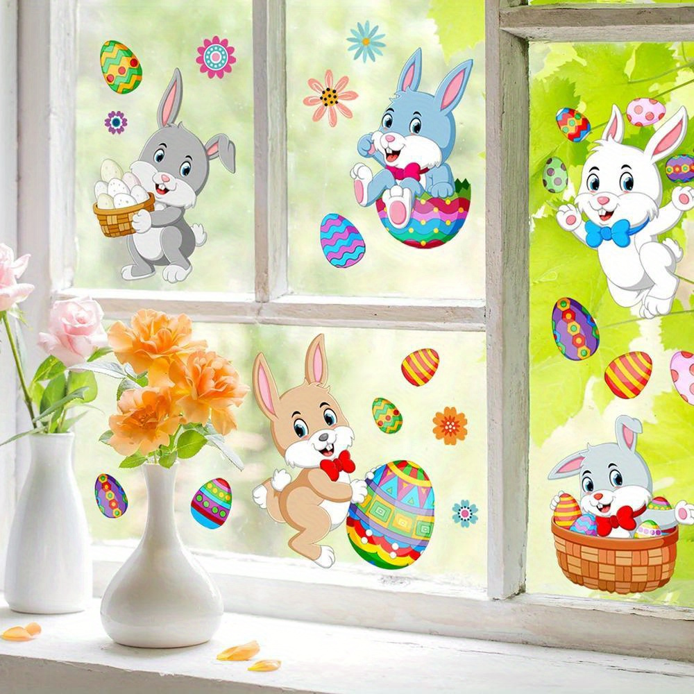 Stickers de fenêtre de Pâques Lapin Carrotte Oeufs Autocollant