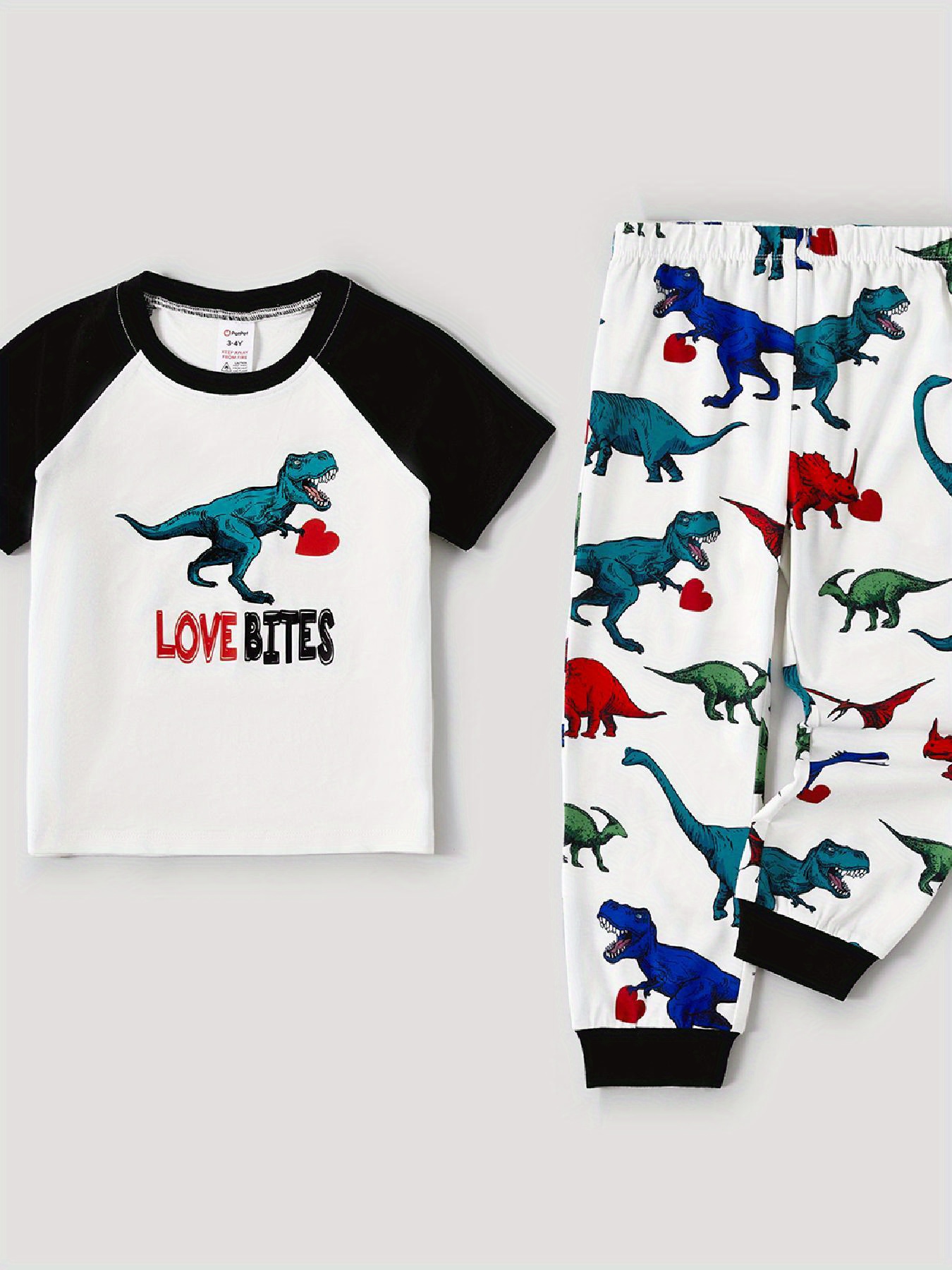 Family Matching Dinosaur and Letter Print Grey Short-sleeve Loungewear Pajamas Sets (Flame Resistant)