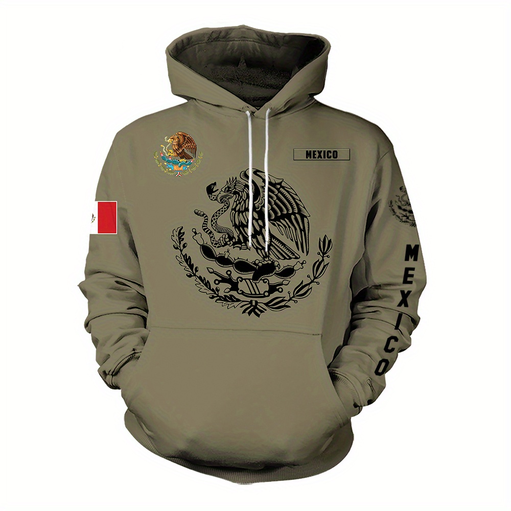 

Mexican Eagle Print Hoodie, Cool Hoodies For Men, Men's Casual Graphic Design Hooded Sweatshirt Streetwear For Winter Fall, As Gifts